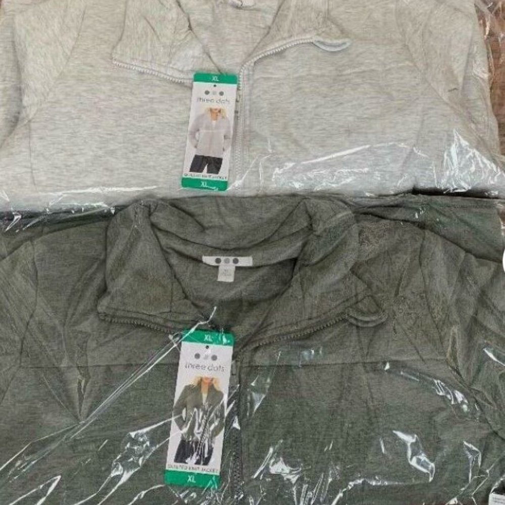 TWO Three Dots Ladies' Quilted Jacket ,Color : Green - Gray, Size : X-Large